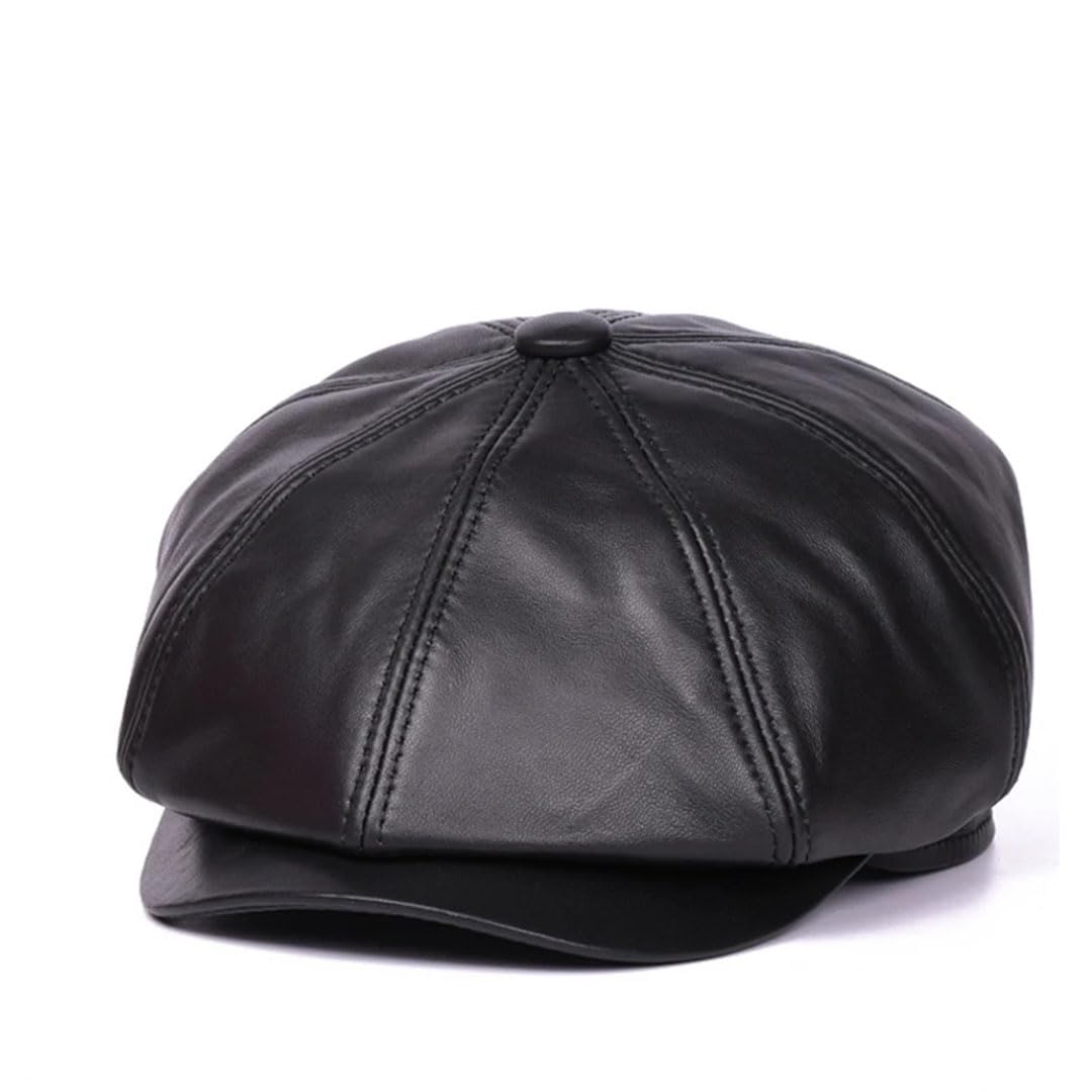 Boina de piel de cordero para hombre, unisex, de piel auténtica, boina británica, color marrón, octogonal