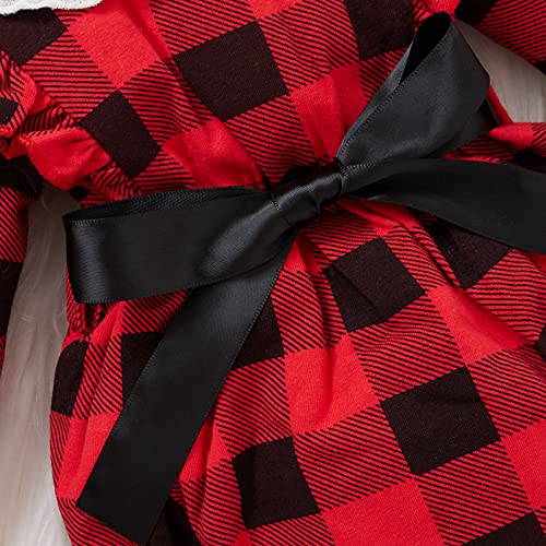 Pasgeboren Baby Meisjes Rompers Kerst Clothings Rood Geruite Gedrukt Knop Decro Jumpsuits en Zwarte Tailleband Peuter Outfits, Rood, 6-9 Maanden - Afbeelding 6