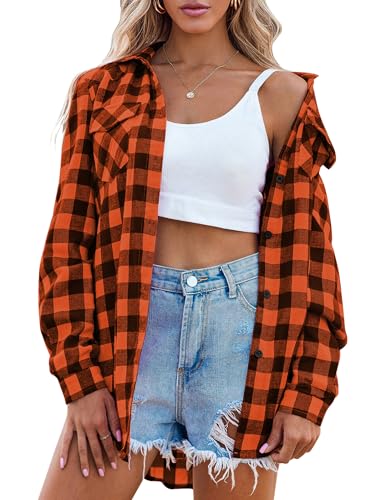 Chemise en flanelle pour femme contre le froid, haut doux et confortable Zeagoo orange noir S