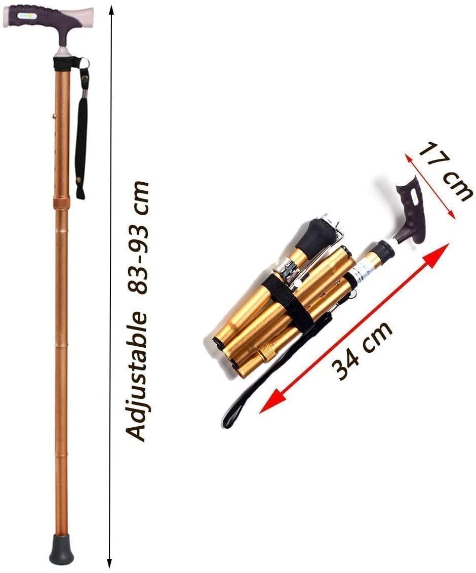 Stampelle telescopiche antiscivolo Bastone da passeggio/bastone pieghevole 5 altezze Impugnatura morbida regolabile Leggero per anziani/donne/uomini Alluminio Peso massimo utente 350 g 130 kg The New