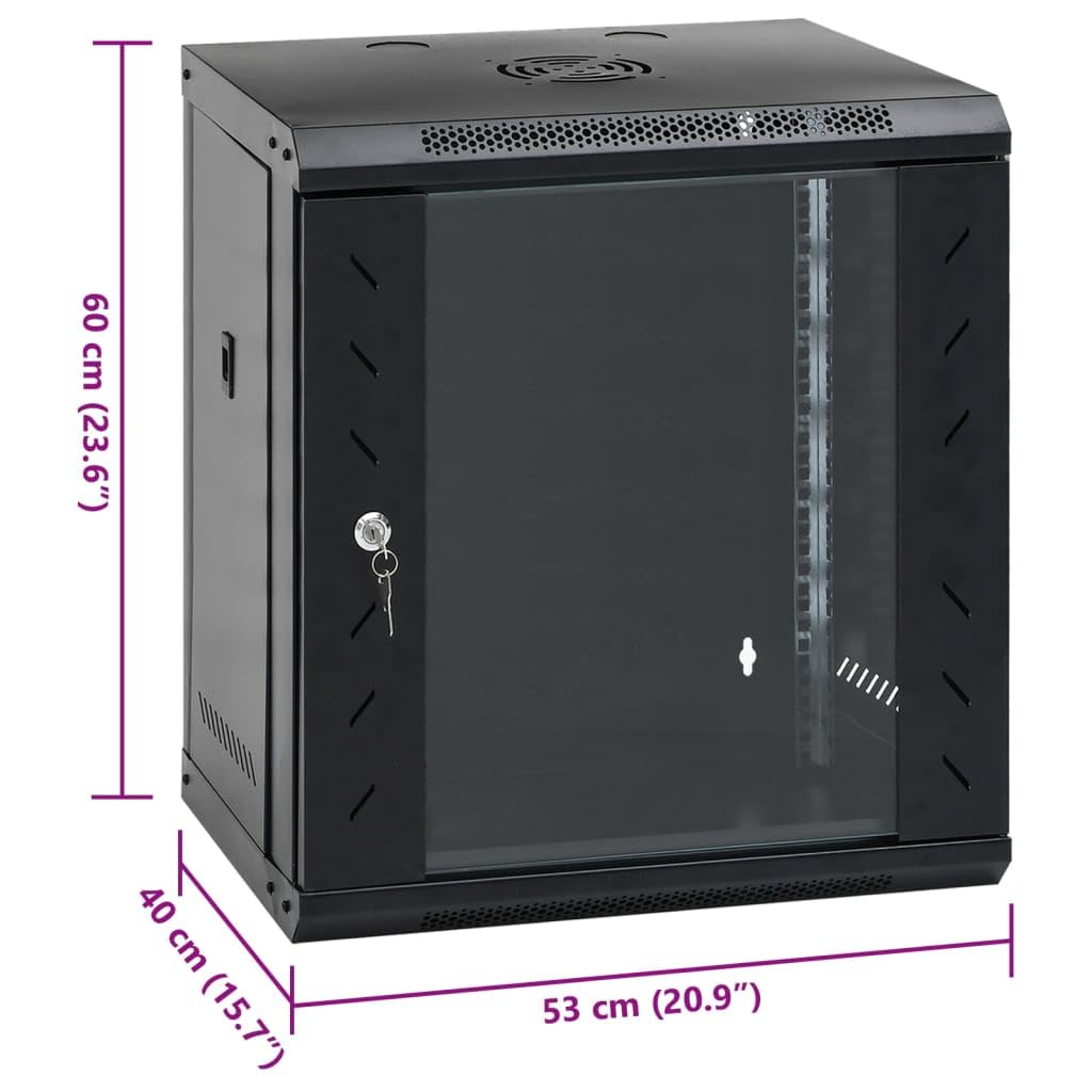 12U Armoire réseau murale 19" 53 x 40 x 60 cm verrouillable IP20 en acier avec porte en verre de sécurité pour technologie réseau