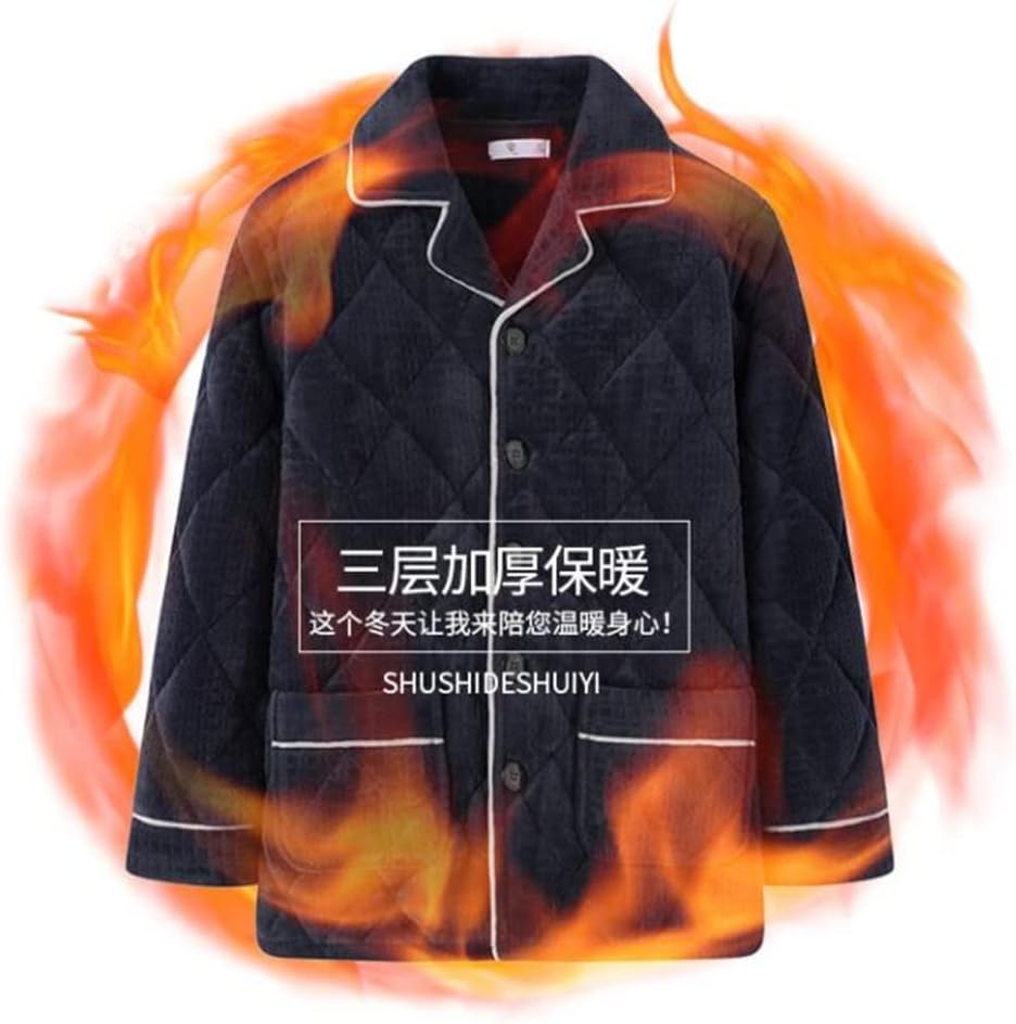 Winter Coral Fleece Pajamas Men's Thickened Padded Jacket Velvet Youth Flannel Home Service Suit