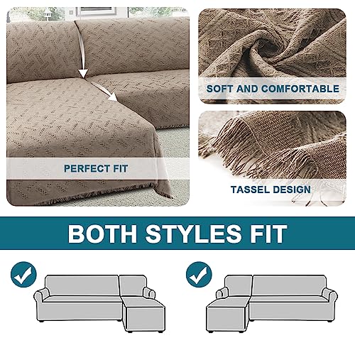 BellaHills Schnittsofabezüge, L-Form, Couchbezug, waschbar, Überwurfdecke für Sektionssofa, geometrisch gewebter Jacquard-Stoff (160 x 280 cm + 180 x 260 cm, Sand), 2 Stück