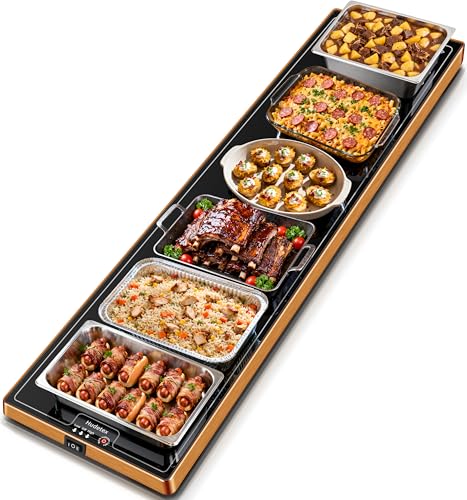 Image of Warming Mat for Food (Extra Long 59 inchx12 inch), Warming Trays for Buffets Party & Daily Use, Temperature Control Commercial Food Warmer, Tempered Glass Food Warming Mat, Black Electric Warming Tray