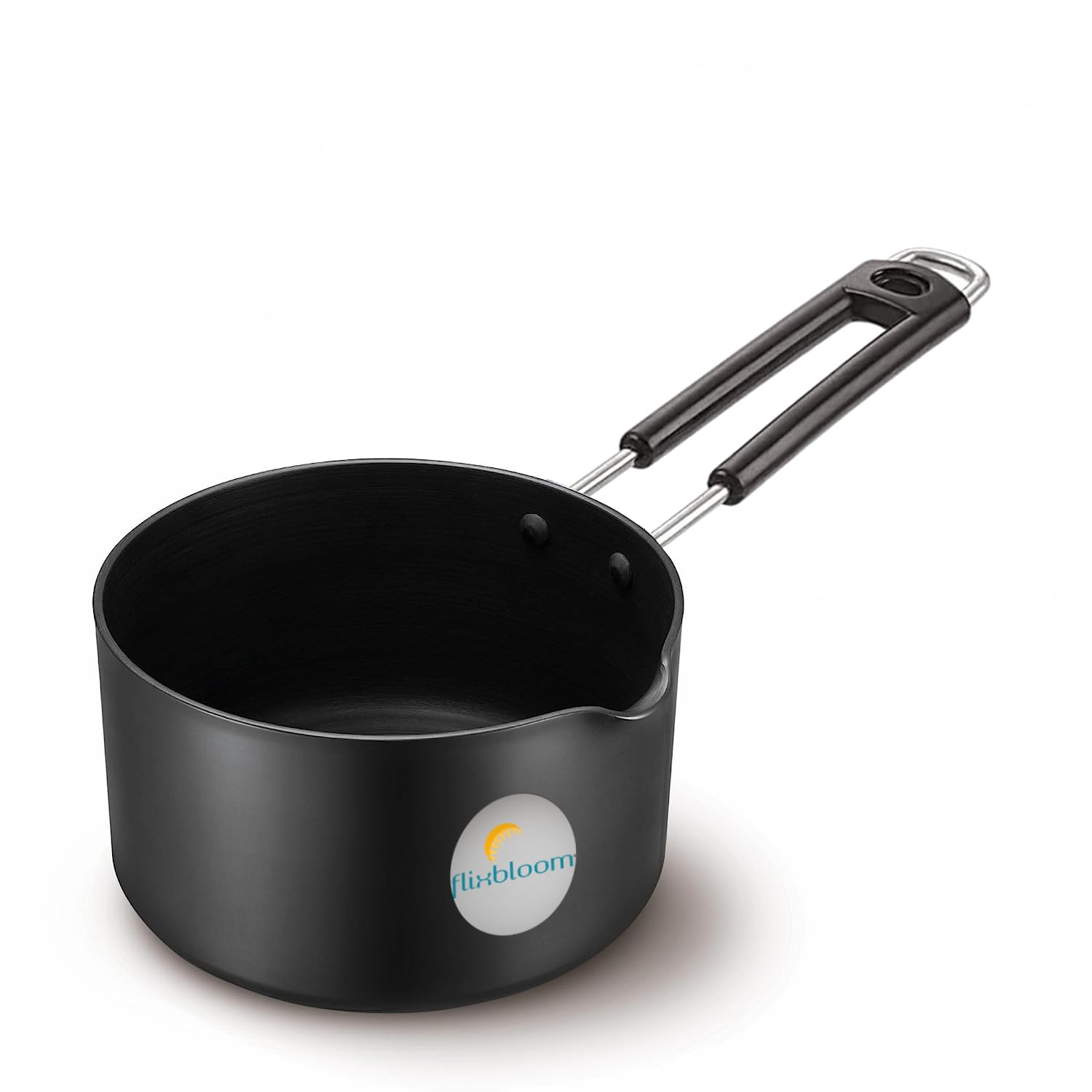 FLIXBLOOMLatest Hard Anodised Black Sauce Pan |Non Reactive, Non Toxic, & Non staining Food Grade Surface | 3.25mm Thick for Uniform Heating| Riveted Handle| Induction Friendly (2.2 Litre Saucepan)