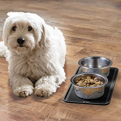 Mdesign Premium Quality Square Pet Food And Water Bowl Feeding Mat For Dogs And Cats, Waterproof Non-Slip Durable Silicone Placemat - Food Safe - Small, Linelle Collection, 2 Pack - Black #TOP2