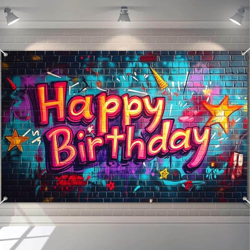 Image of HOMETITUTE Graffiti Happy Birthday Banner 71x43 Inch