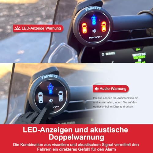 INNOVV ThirdEye Motorrad Toter-Winkel Assistent mit ak, und opt, Alarm, Wasserdichtes Motorrad Assistenzsystem erkennt Gefahren von der Seite und Hinten, Für Motorräder, E-Bike (Version ansehen)