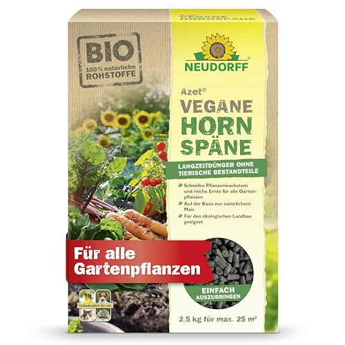 Neudorff Azet Vegane Hornspäne – 100% natürlicher Stickstoff-Langzeitdünger für alle Pflanzen, Obst und Gemüse für schnelles Wachstum und reiche Ernte, 2 kg