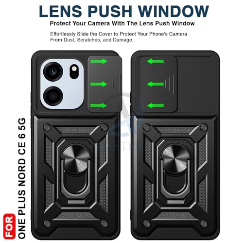 Image of AESTMO Tough Armor OnePlus Nord CE 6 5G Bumper Back Case Cover | Ring Holder & Sliding Camera Shield Cover | 360 Degree Protection Back Case Cover for OnePlus Nord CE 6 5G (Black)