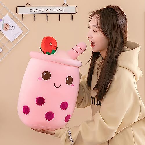 Bobomon Bubble Tea Kuscheltier PlüSchtier XXL SüßE Kissen, Kawaii Bubble Tea Cup Plushie Stofftier Boba Teetasse PlüSch Spielzeug Deko (Rosa, 35cm)