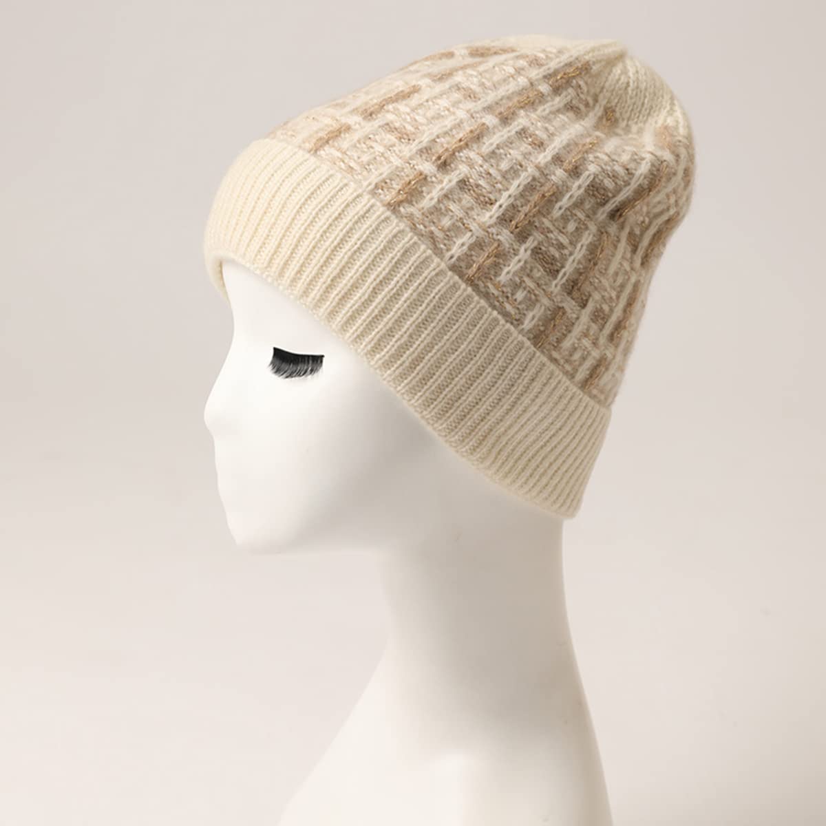 Gorro de Punto de Cachemira para Mujer, Sombrero de Punto Cálido Invierno para Niña, Elegante Gorra con Puños Gorro de Esquí Beanie para Snowboard, Cumpleaños Invierno Beige