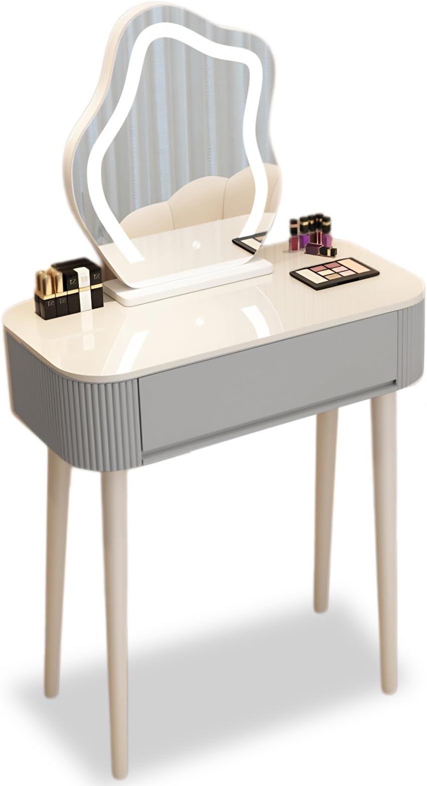 White Vanity Table with Lights - Kids' Makeup Table Set with Play Features | Quick Setup Wooden Dresser with Drawers & Storage for Girls