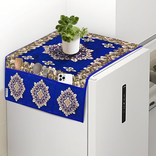 Image of Polyester 3-Layered Fridge Top Cover /Refrigerator Cover With 6 Utility Pockets (Color-Blue, Size-39x21 Inches)