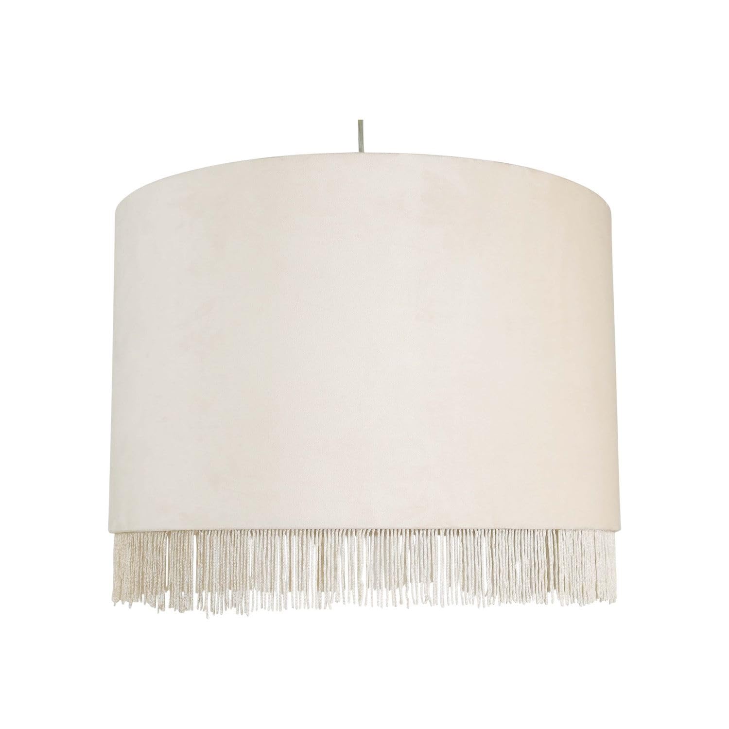 First Choice Lighting - Fringed Pendant Shade - 38cm - Off-White - Velvet