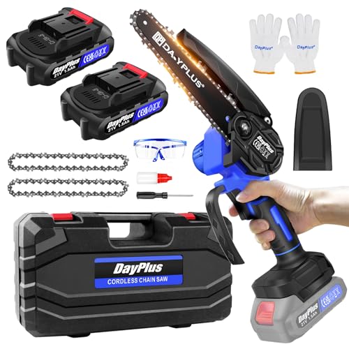 Mini Chainsaw 6 Inch, Cordless Electric Chain Saw with 2 Chains and 600W Motor, Small Battery Chainsaw with 2 Battery and Safety Lock, Light Weight Handheld Chain Saw for Wood Cutting Tree Trimming