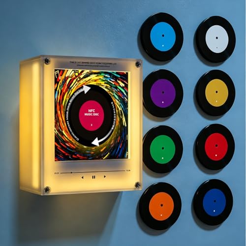 Retro-Kühlschrankmagnet aus Vinyl NFC-Musik-Player 9 Stück programmierbare NFC-Musikscheiben intelligenter singender Kühlschrankmagnet mit LED-Licht magnetischer Audio-Player für Zuhause Küche