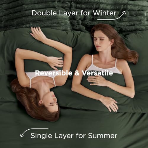 Image of Bedsure Gentlesoft 2-in-1 King Size Comforter Set and Detachable Fluffy Blanket, Olive Green Bedding Set for All Season Use, Detachable Design for Space Saving(Includes 2 Pillow Shams,2 Pillowcases)