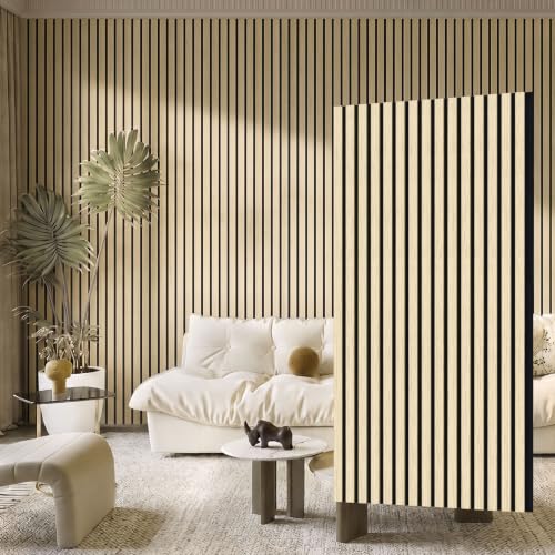 Image of Wood Slat Acoustic Wall Panels, Yellow Oak, 2 Pack, 47.2 x 23.6 in