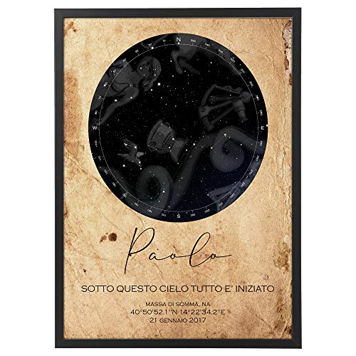 Arterby's® - Mappa Stellare Personalizzata con Cornice o solo Poster - Quadro varie dimensioni vari colori Made in Italy Star Poster 003 (Antica Semplice)
