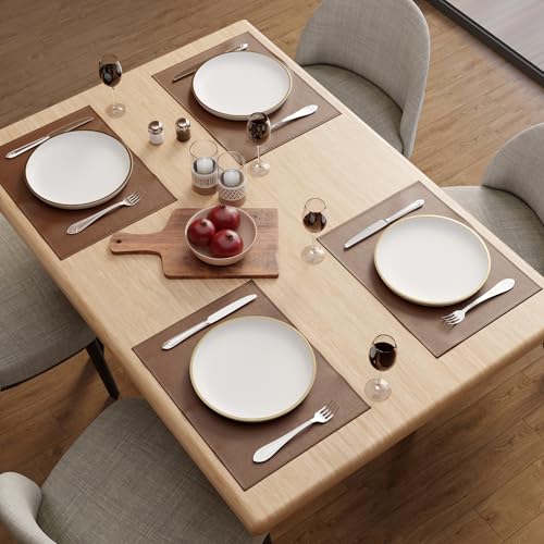 Image of Encasa XO Leather Dining Table Mats Set of 4 | Water Repellent & Heat Resistant Dining Table Mats | Washable & Easy to Clean Placemats for Kitchen Decor - 42x30 cm (Chocolate)