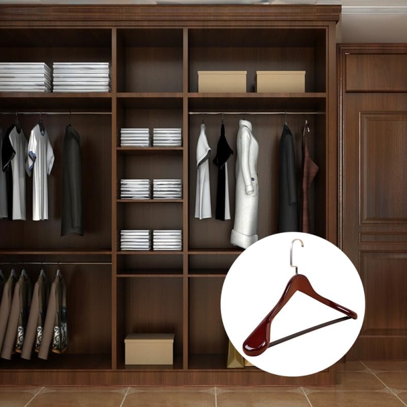 Miniatura 6 de Hemoton Perchas de madera con hombros anchos, perchas de madera con acabado liso para armario, perchas resistentes de madera maciza para ropa,