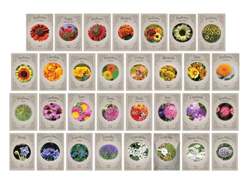 Set of 31 Premium Variety Flower Seed Packets -...