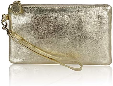 befen Gold Wristlet Clutch Purses for Women Genuine Leather Chic Womens Wallet Evening Handbags with Cell Phone Pocket - Metallic Gold
