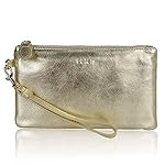 befen Women's Genuine Italian Leather Wristlet Clutch Wallet Purse, Gold Zipper