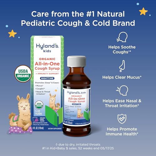 Image of Hyland's Kids Cough Syrup All-in-One for Nighttime, Organic (Grape) 4 fl oz