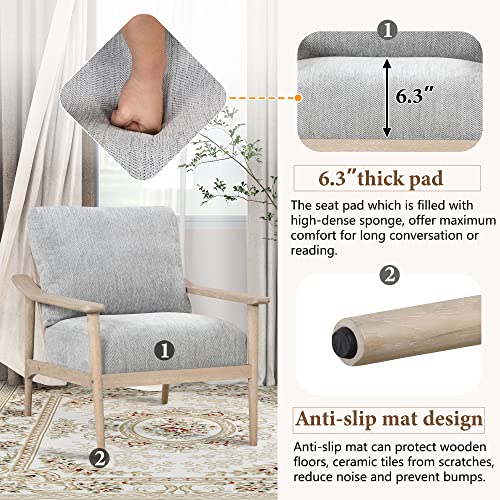 Olela Accent Chair Mid Century Armchair Teddy Short Plush Bedroom Chair, Reading Chair For Living Room With Rattan Weave And Anti-Slip Foot (Natural(Vertical Slatted Back)) #TOP3