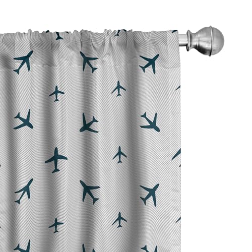 Image of Ambesonne Airplane Window Curtains, Diagonal Stripes Travel Silhouettes Vacation Aviation, Lightweight Decor 2-Panel Set with Rod Pocket, Pair of - 28" x 84", Petrol Blue