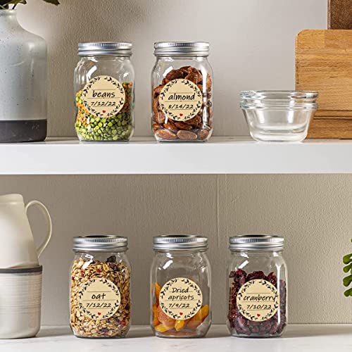 500Pcs 2" Label Stickers For Jars And Lids, Wreath Design With 3 Lines For Writing, Kraft Sticker Labels Pantry Labels, Mason Jar Labels Canning Labels Bottle Labels #TOP5