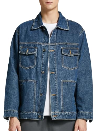 Image of Denim Jacket Men Vintage Autumn and Winter Tops Mens Denim Trucker Jacket