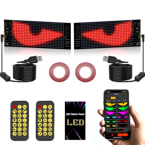 2PCS 6.8in x 2.8in LED Devil Eyes Light for Cars, Programmable Monster Eyes for Trucks, Flex LED Display Soft Screen, Suitable for Car Truck Windshield Window, with Remote and Bluetooth APP Control