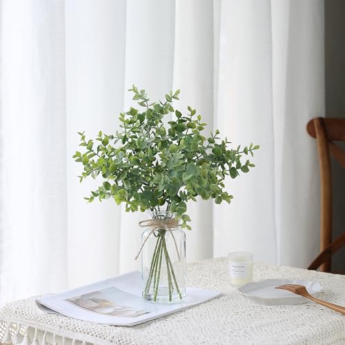 Zheart Fake Eucalyptus Stems in Glass Vase with Faux Water,14" Artificial Plants Eucalyptus Leaves for Shelf Desk Bathroom Farmhouse Room Coffee Table Home Decor (Sage Green) - Image 4