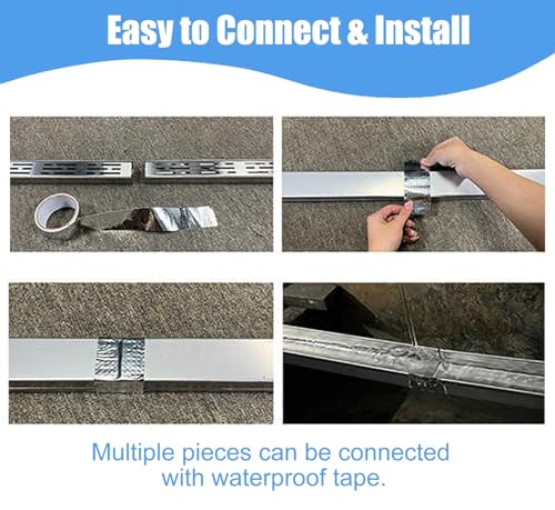 Drain Covers Outdoor Narrow 304 Stainless Steel Channel Drain, Linear Rain Gutter Strainers for Yard Garden Farm Deck, Trench Drainage with Removable Grate(W4cmxH4cm(1 5/8"x1 5/8"))