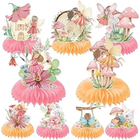 Fairy Honeycomb Centerpieces Birthday Decorations - 9PCS Fairy Party Centerpieces for Table, Butterfly Flower Fairies Theme Party Decorations, My Fairy First Birthday Baby Shower Supplies Cover