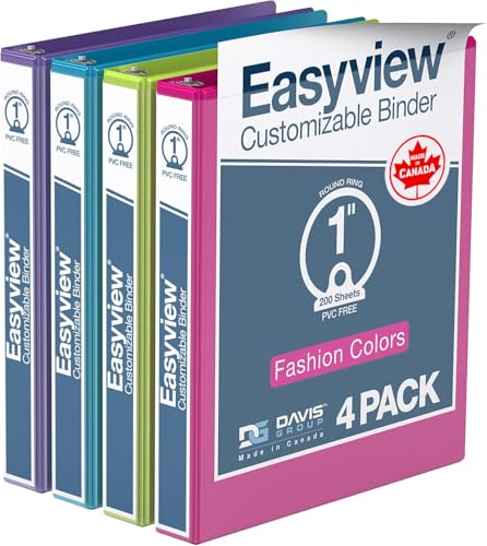 Image of Easyview 3-Ring Binder, 1 inch Round Rings, Fashion Colors, 4 Pack