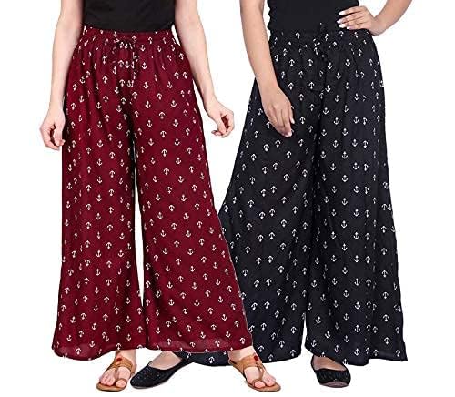 kbnbj Women's and Girls Cotton Reyon Regular Fit Palazzo Pants (Pack of 2) (Free Size, Maroon&Black)-picture-24