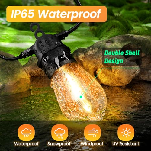 GlobaLink Solar Festoon Lights Outdoor, 100ft/30M S14 Dimmable Outdoor String Lights Solar Powered with Remote Control, IP65 Waterproof Outside Solar Lights with 4 Modes &Timer for Garden Patio Gazebo