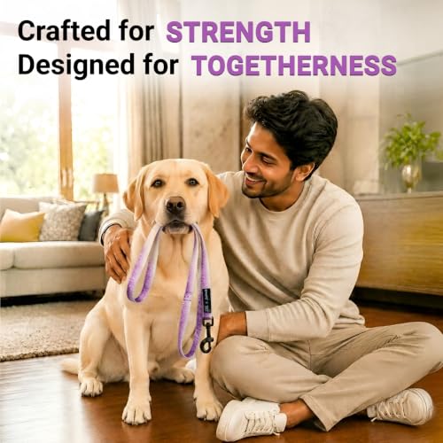 Image of Bowlers Dog Leash for Small, Medium & Large Dogs | Violet & White Design | Durable Nylon Pet Walking Lead | Strong Metal Hook | Comfortable Grip for Daily Walks & Training