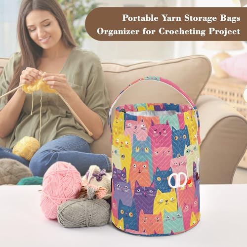 Image of Yarn Storage Bag Small Crochet Bag Knitting Bag Organizer Colorful Cute Cats Yarn Bags for Crocheting Basket