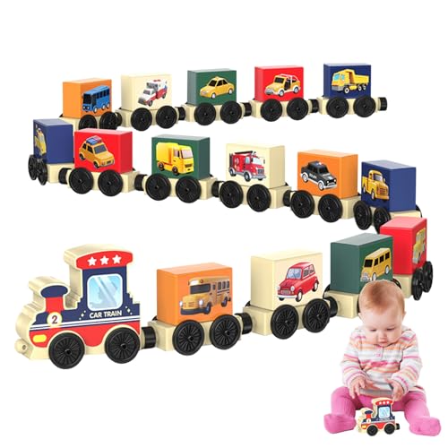 Juego de ferrocarril de Madera, Coche de Juguete Educativo, Tren de Juguete con Animales de Madera, para salón, habitación Infantil, Estudio, Actividad Familiar, guardería, Preescolar, Escuela