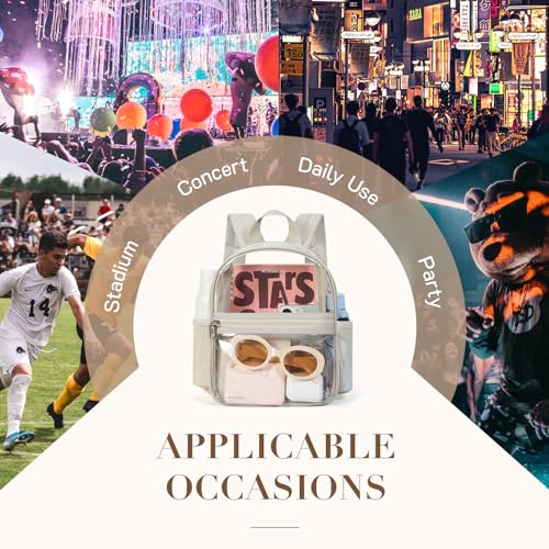 Image of Missnine Mini Clear Backpack for Stadium Events, Small Clear Bag Stadium Approved PVC for Festivals, Concert Sport Events (Classic, Khaki-Classic)