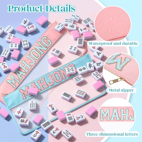 2 Bolsas para Mahjong con Cierre, Impermeables (Rosa, Azul) miniatura 5