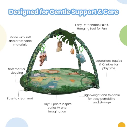 Image of ForestFun Playgym for Babies, Soft and Breathable Baby Play Mat with Hanging Crinkles, Squeaker, and Rattles, Foldable, Washable and Non-Toxic Play Gym, for Infants 2+ Months