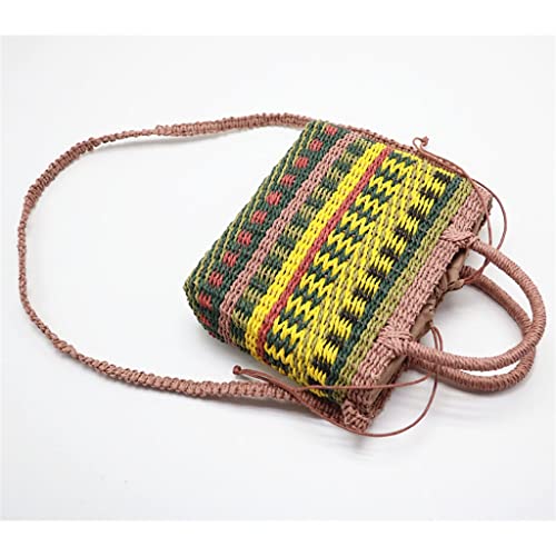 Colorful Woven Women's Bag Handmade Handbag Beach Bag Bohemian Drawstring Shoulder Messenger Bag (Color : Photo Color Size : One Size) (Photo Color One Size) - Image 5