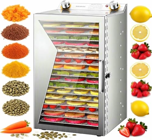 Food Dehydrator Machine for Home Use, Stainless Steel Dryer with Adjustable Thermostat,Hot Air Circulation System, Ideal for Jerky, Fruits, Herbs, and Dog Treats(18Layers/800W)