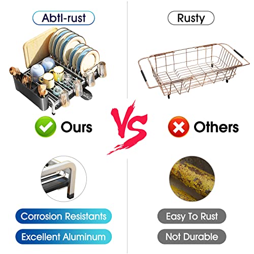 Aluminum Dish Drying Rack, Large Dish Rack And Drainboard Set, Utensil Holder, Multifunctional Anti-Rust Dish Drainers For Kitchen Counter With Cup And Cutting Board Holder For Various Kitchenware #TOP2